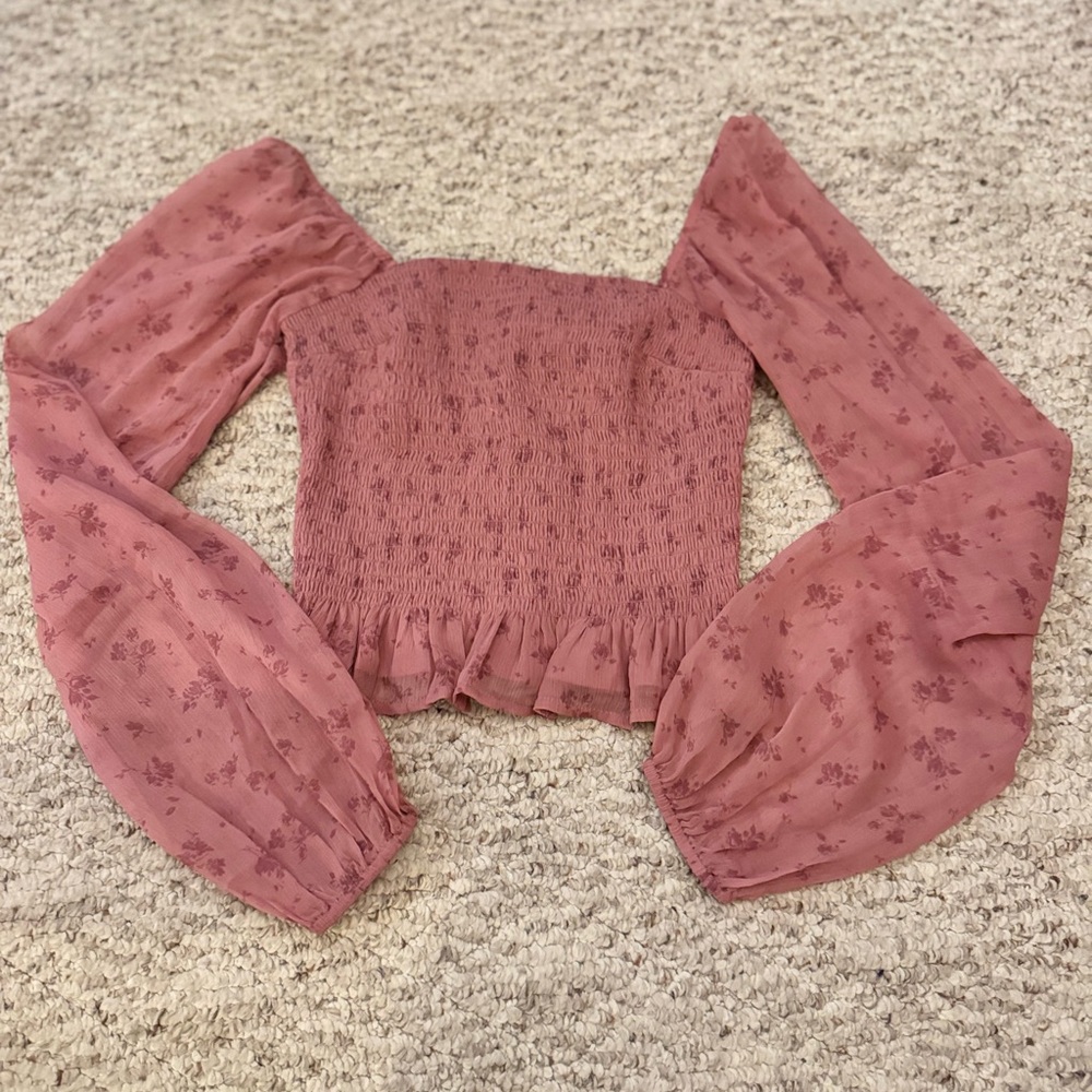 Hollister Mauve Floral Smocked Blouse